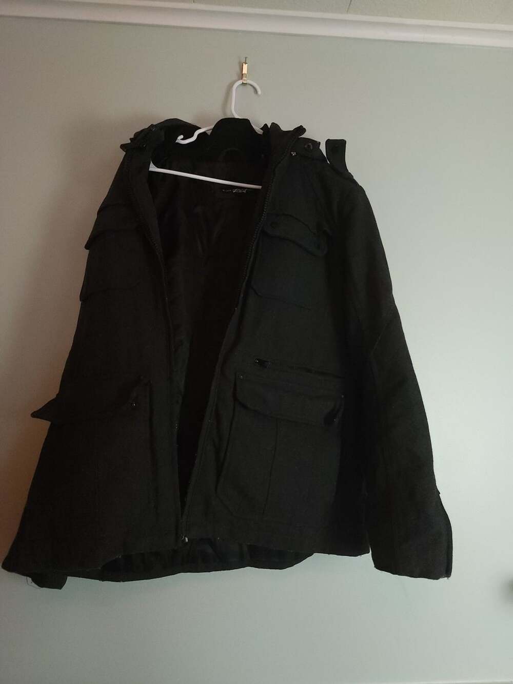 Grunge Streetwear Black Rivet Men's Utility Hooded Field Jacket